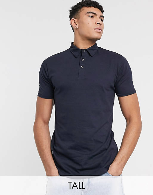 Le Breve Tall slim fit polo in muscle fit in navy | ASOS