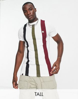 Le Breve Tall stripe t-shirt in white & burgundy