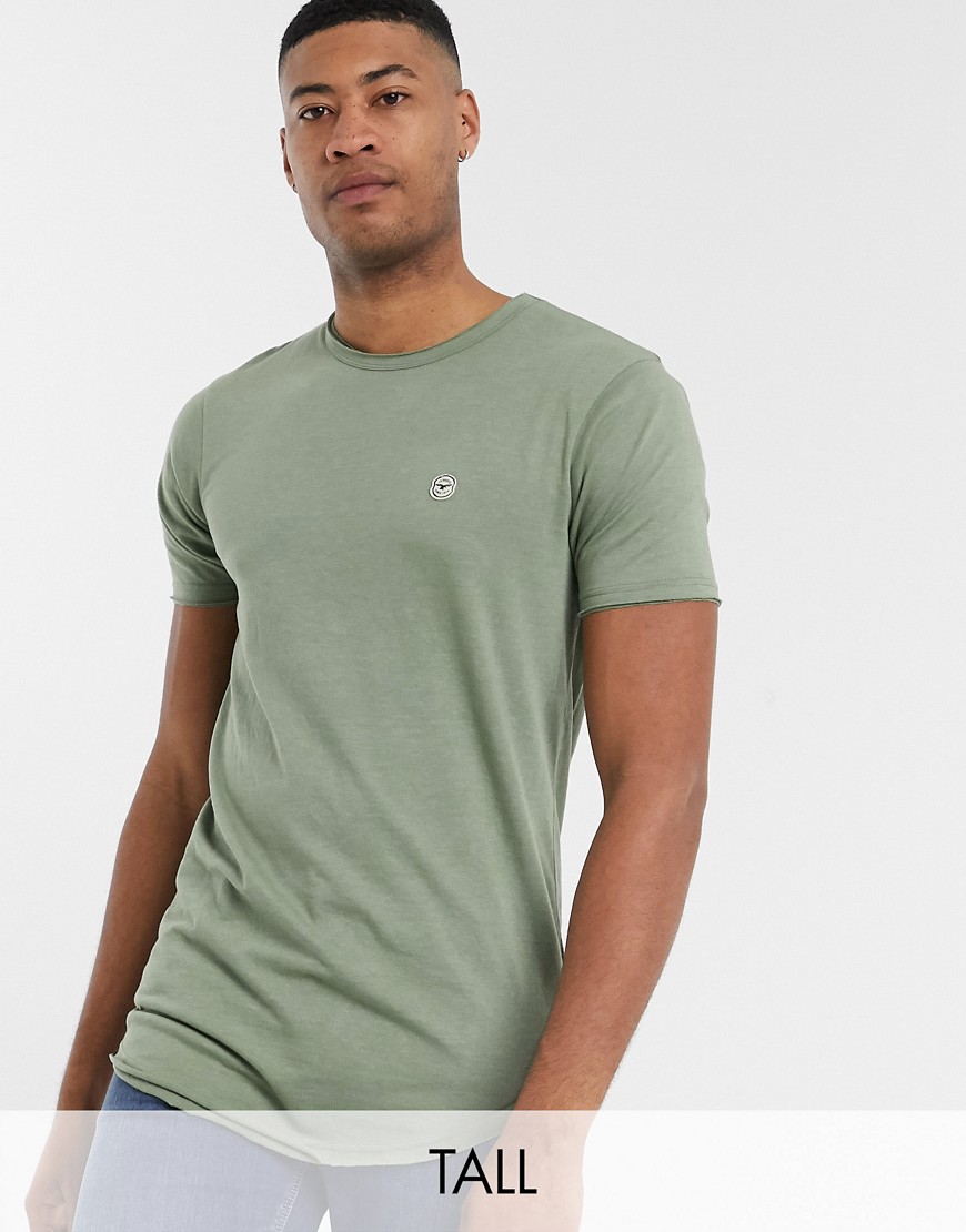 Le Breve Tall - T-shirt kaki mélange lunga con bordi grezzi-Verde