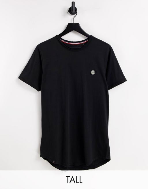 Le Breve Tall - T-shirt taglio lungo con bordi grezzi nera