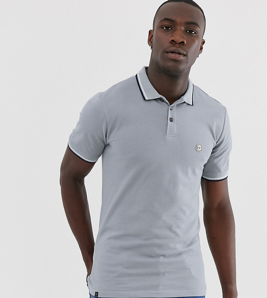 Le Breve Tall tipped slim fit polo shirt-Grey