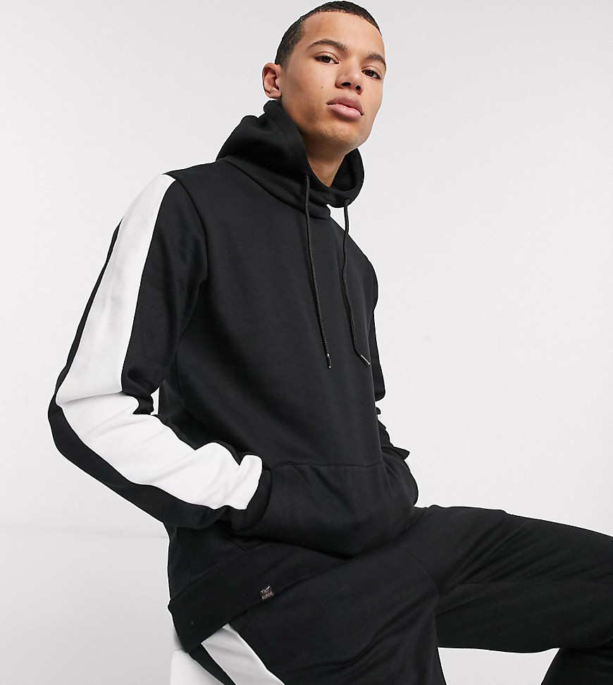 Le Breve Tall two-piece overhead hoodie in black with white panel