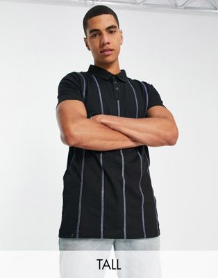 Le Breve Tall verticle stitch polo in black