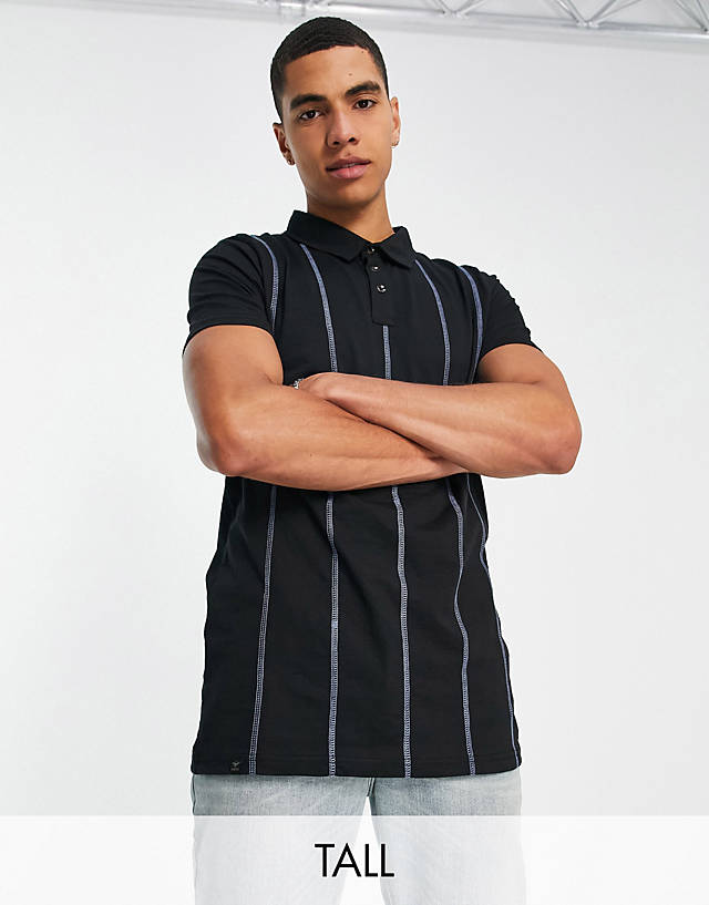 Le Breve - tall verticle stitch polo in black