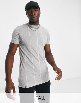Le Breve Tall verticle stitch t-shirt in light grey