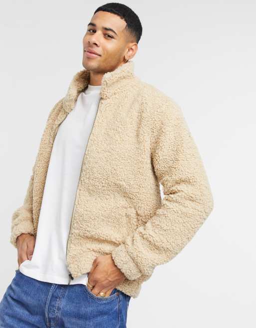 Topman teddy fleece coat in brown, ASOS