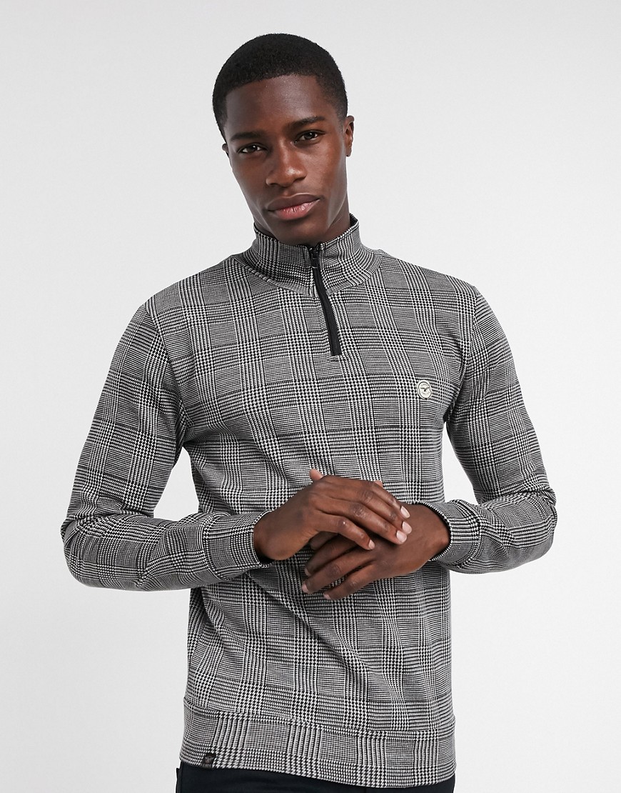 Le Breve two-piece prince of wales check sweat half zip in black