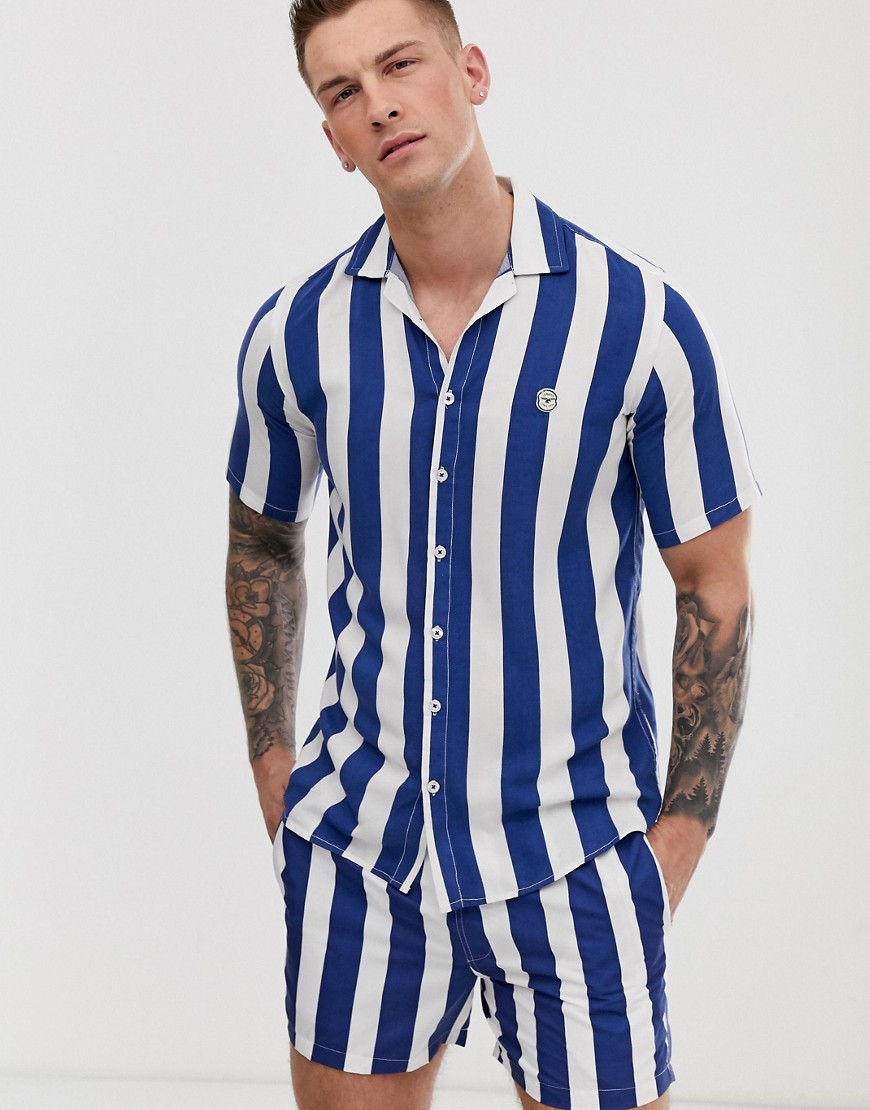 Le Breve two-piece striped short sleeve shirt-Navy