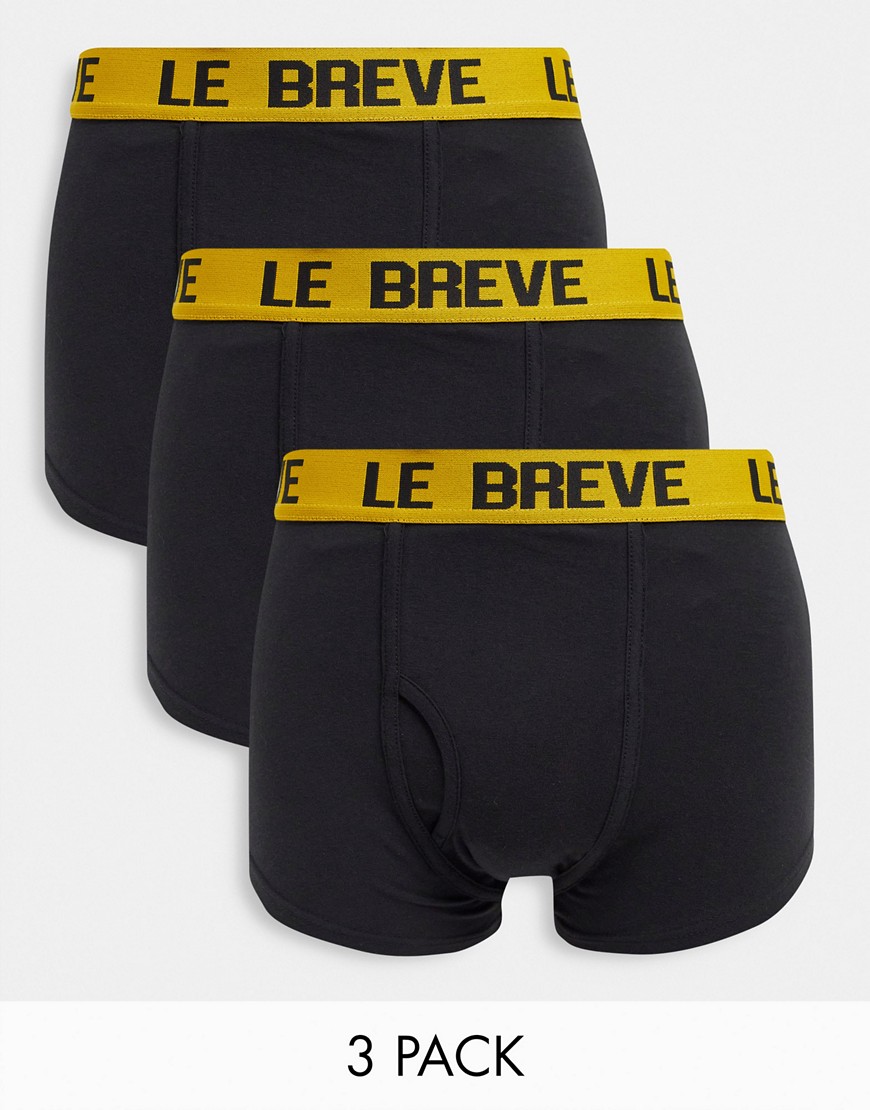 Le Breve – Unterhosen im 3er-Pack in Schwarz mit gelbem Band