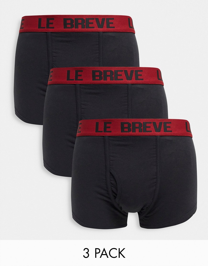 Le Breve – Unterhosen im 3er-Pack in Schwarz mit rotem Band