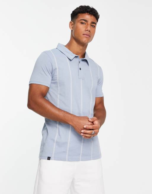 Le Breve vertical stitch polo in blue