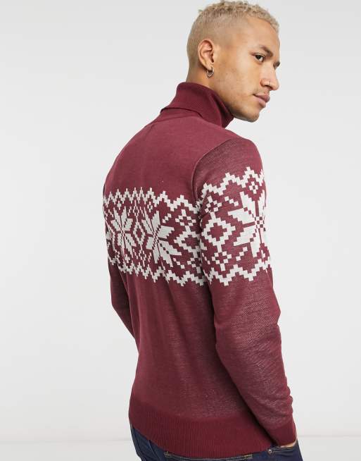 Le Breve Weihnachtlicher Pullover Mit Rollkragen In Burgunderrot Asos