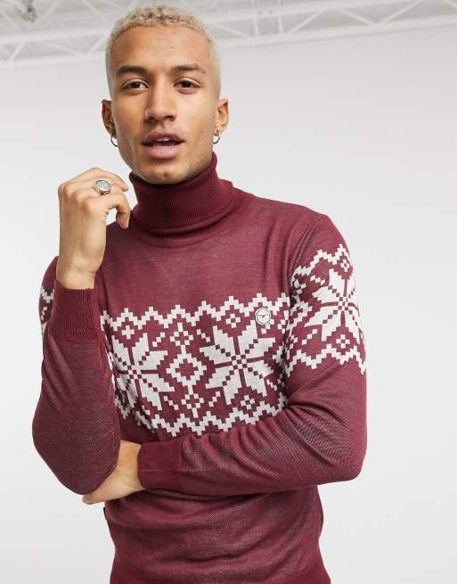 Le Breve Weihnachtlicher Pullover Mit Rollkragen In Burgunderrot Asos