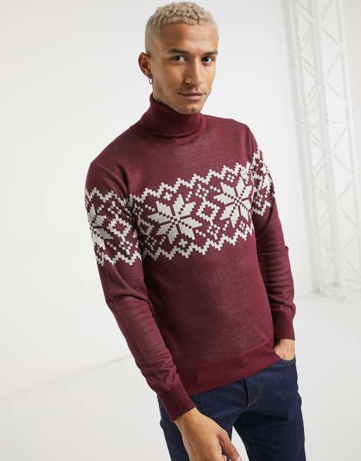 Le Breve Weihnachtlicher Pullover Mit Rollkragen In Burgunderrot Asos