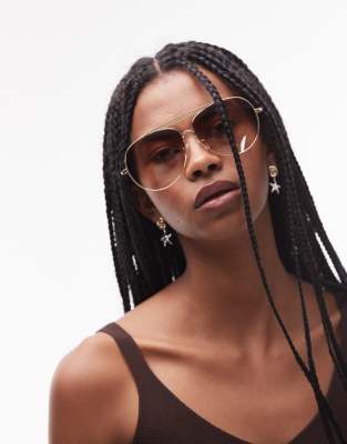 Le Specs - Abracadabra - Lunettes de soleil aviateur en métal doré avec verres marrons