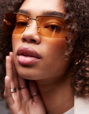 Le Specs - Alien - Eckige, rahmenlose Sonnenbrille in Bernstein- und Goldfarben-Schwarz