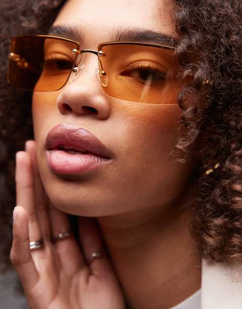 Le Specs - Alien - Occhiali da sole senza bordo squadrati color ambra e oro - view 1
