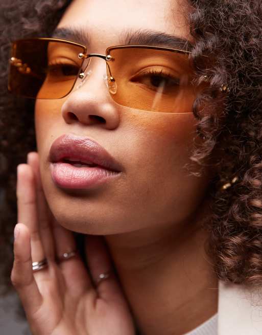 Le Specs - Alien - Occhiali da sole senza bordo squadrati color ambra e oro