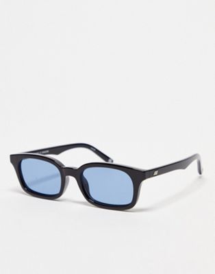 Le Specs carmito rectangle blue lens sunglasses in black