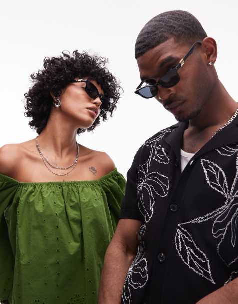 Le Specs – Confidential – Schmale, rechteckige Sonnenbrille in Schwarz mit getönten Gläsern - view 1