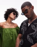 [Le Specs] Le Specs Confidential slim rectangular sunglasses in black and smoke mono No Size BLACK