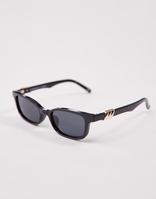 Le Specs Confidential slim rectangular sunglasses in black and smoke mono, 2 of 3