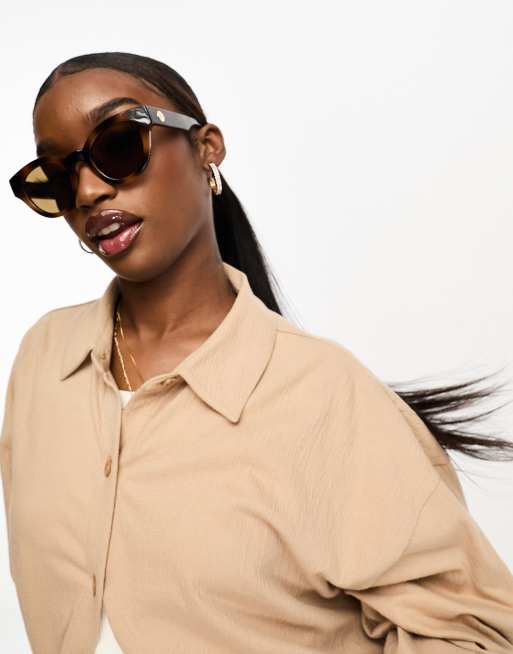 Le Specs – Deja Nu – Runde Sonnenbrille in brauner Schildpatt-Optik
