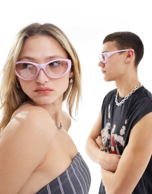 Le Specs dotcom clear to black photochromatic lens sunglasses in metallic lilac