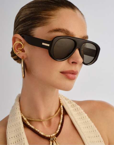 Le Specs Dreamboat shield sunglasses in black with green polarised lens - view 1