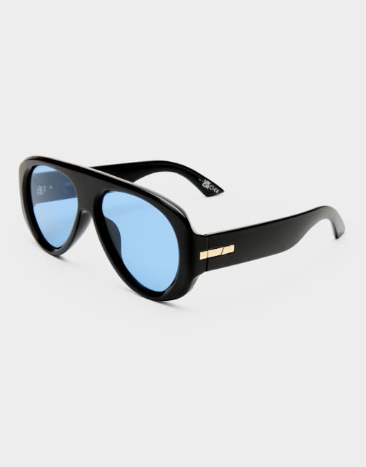 Le Specs – Dreamboat – Svarta shield-solglasögon med blå glas , 2 av 3