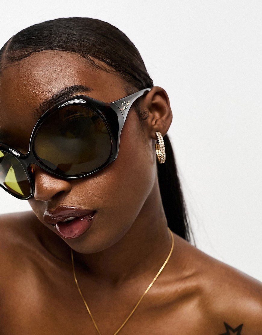 Le Specs drip oversized sunglasses in brown tortoiseshell
