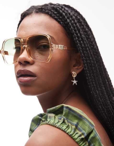 Le Specs - Fortune Teller - Sandfarvede store aviator-solbriller med grønne graduerede glas - view 1