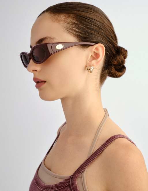 Le Specs Glaciem slim sunglasses in burgundy, 2 of 5