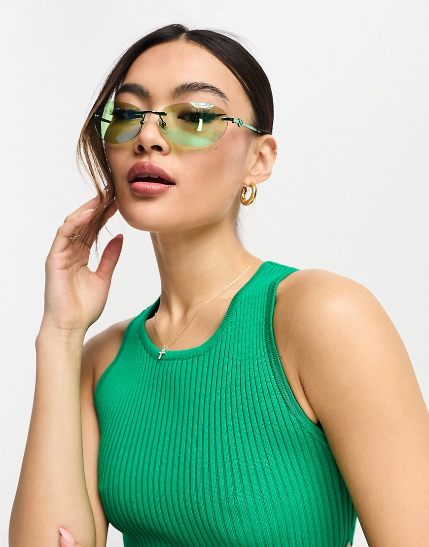 le specs - grønne ovale stramme solbriller i krom