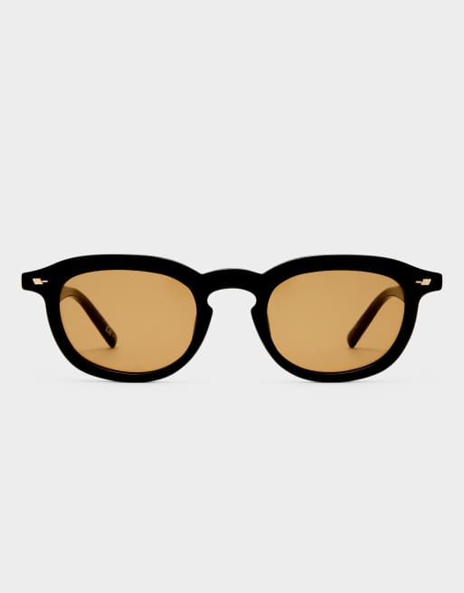 Le Specs Heart Throb round sunglasses in black with brown lens, 2 of 3