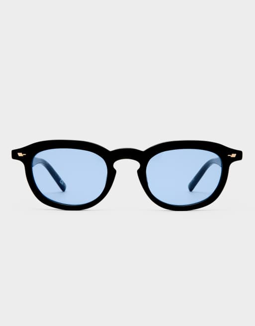 Le Specs – Heart Throb – Runde Sonnenbrille in Schwarz mit blau getönten Gläsern , 2 von 3