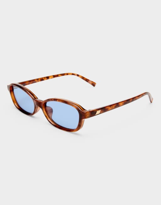 Le Specs - Honey Pot - Occhiali da sole rettangolari slim tartarugati con lenti colorate blu , 3 di 3
