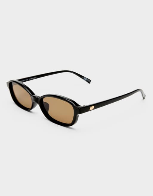 Le Specs Honey Pot slim rectangular sunglasses in black with brown lens, 3 of 3