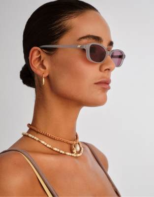 Le Specs Honey Pot Slim Rectangular Sunglasses In Neutral