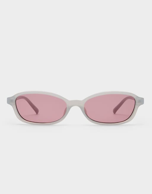 Le Specs honey pot slim rectangular sunglasses in grey with smokey brown lens , 2 of 3