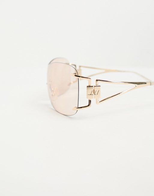 Le Specs Le Fame champagne Sunglasses with Gold Accents Le Specs Le Fame in Gold & Champagne Tint Flash Mirror | REVOLVE main image 4