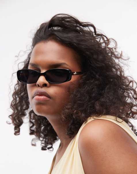 Le Specs lil starlight rectangle sunglasses in black with gold detail - view 1