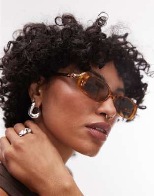 Le Specs Le Specs lil starlight rectangle sunglasses in tortoishell with gold detail-Brown
