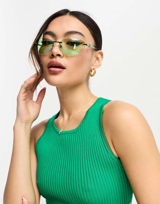 Le Specs Lunettes de soleil ovales monture fine Vert chrom