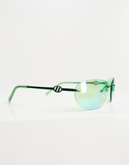 Le Specs Lunettes de soleil ovales monture fine Vert chrom