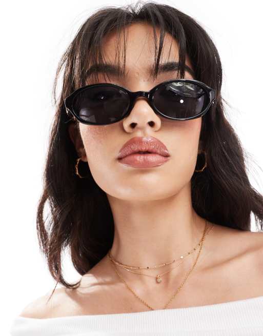 Le Specs lunita oval sunglasses in black | ASOS display picture 2