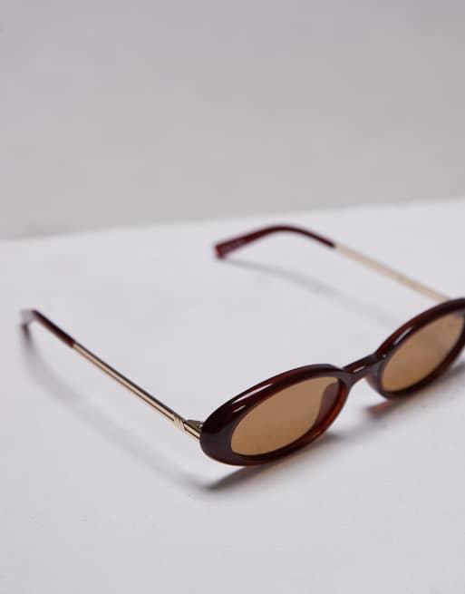 Le Specs – Magnifique – Ovale Sonnenbrille in Braun mit goldfarbenem Detail, 3 von 3