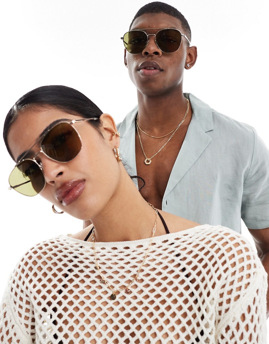 Le Specs metaphor aviator sunglasses in gold with green lens