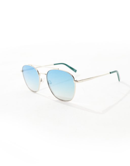 Le Specs Metaphor aviator sunglasses in silver with blue  display picture 1