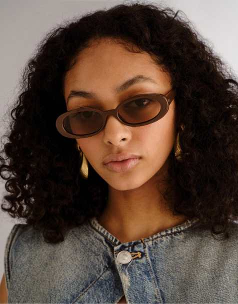 Le Specs outta love oval sunglasses in chocolate brown  - view 1